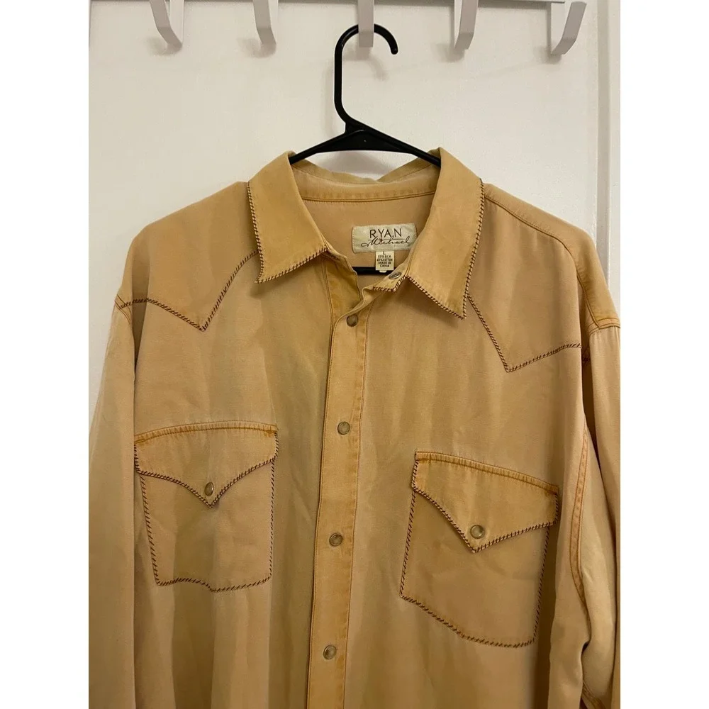 Vintage Ryan Michael Pearl Snap Silk Shirt Western Mens Cowboy Festival